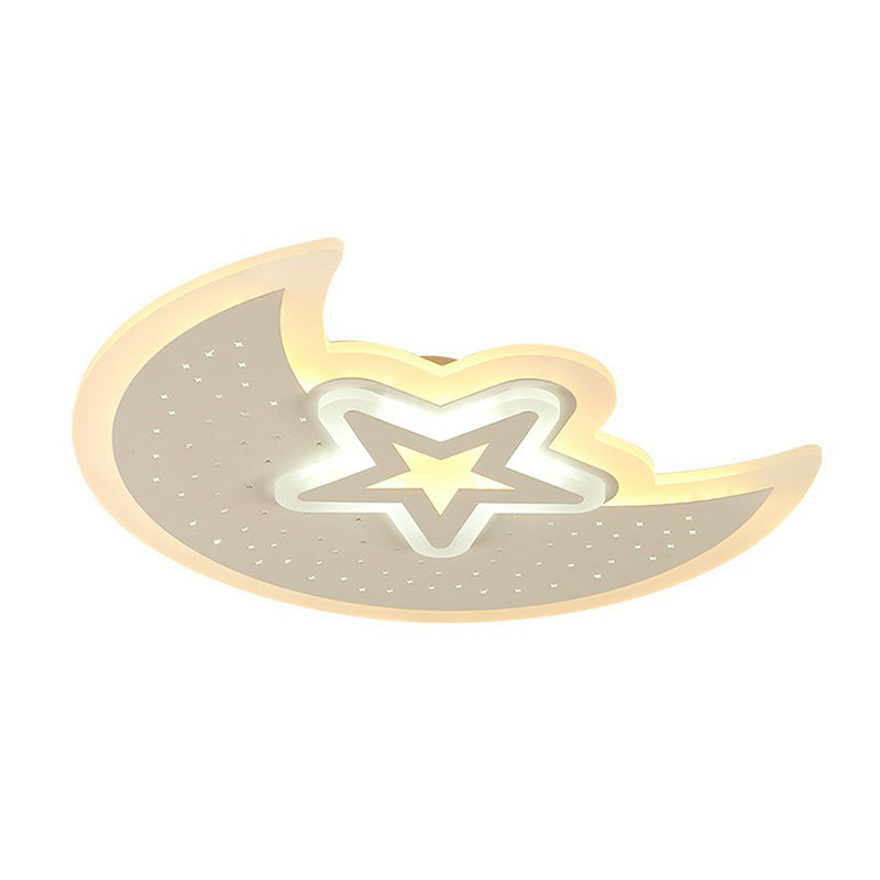 Contemporary Acrylic Flush Mount Ceiling Light with Crescent and Star Design - White LED Lighting Fixture