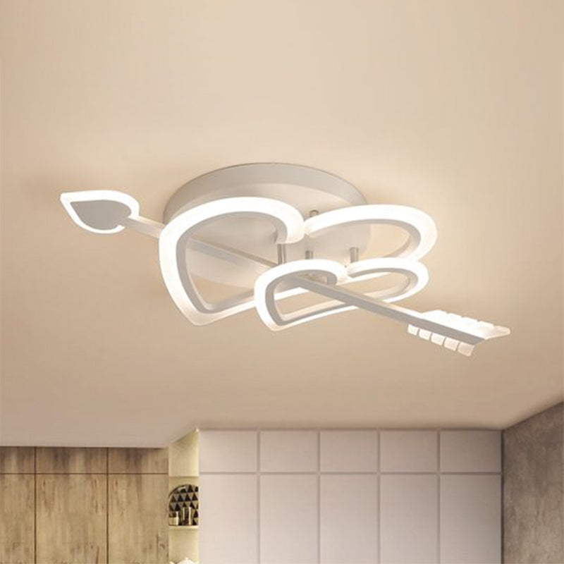 Nordic White Heart & Arrow LED Flush Mount for Bedroom Lighting