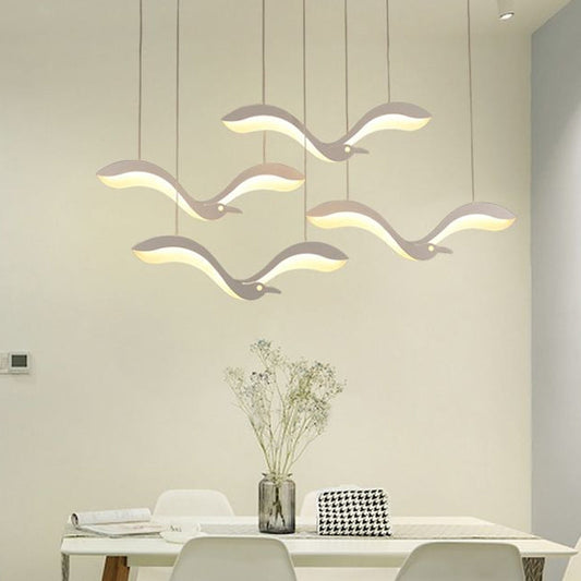 Sleek Acrylic Led Pendant: White Dining Room Flying Bird Hanging Light