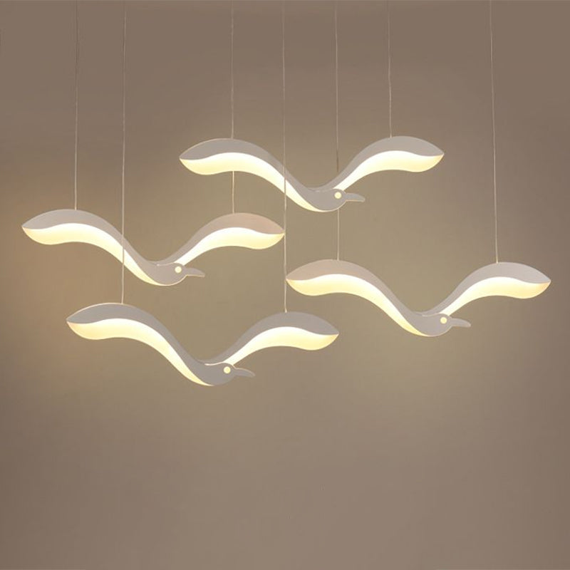 Simplicity Acrylic White LED Pendant Light with Flying Bird Design for Dining Room