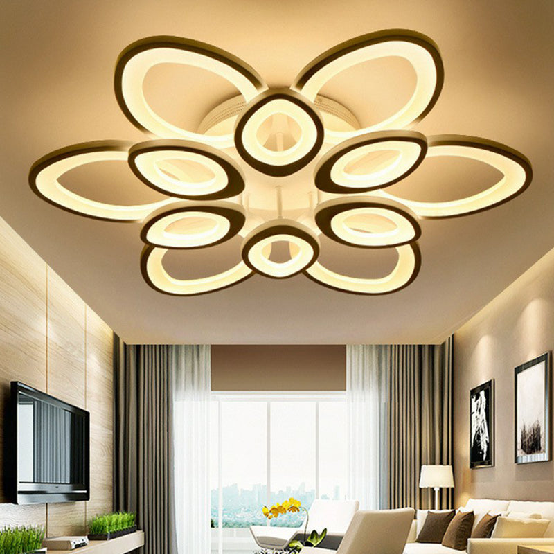 Contemporary White Lotus LED Flush Mount Ceiling Light - Acrylic Living Room Décor