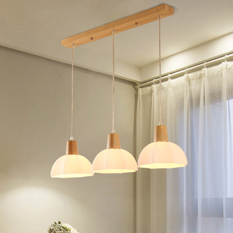 Nordic Style Half-Sphere Ceiling Lamp - White Glass, 3 Bulb Suspension Light Fixture for Dining Room