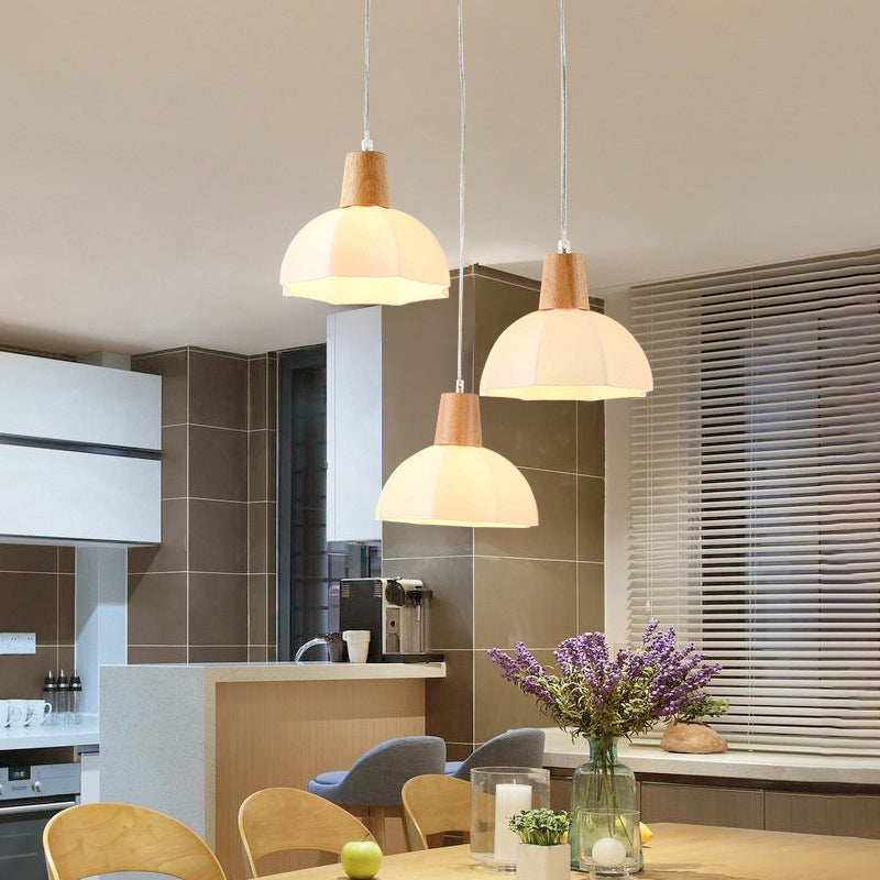 Nordic Style Half-Sphere Ceiling Lamp - White Glass, 3 Bulb Suspension Light Fixture for Dining Room