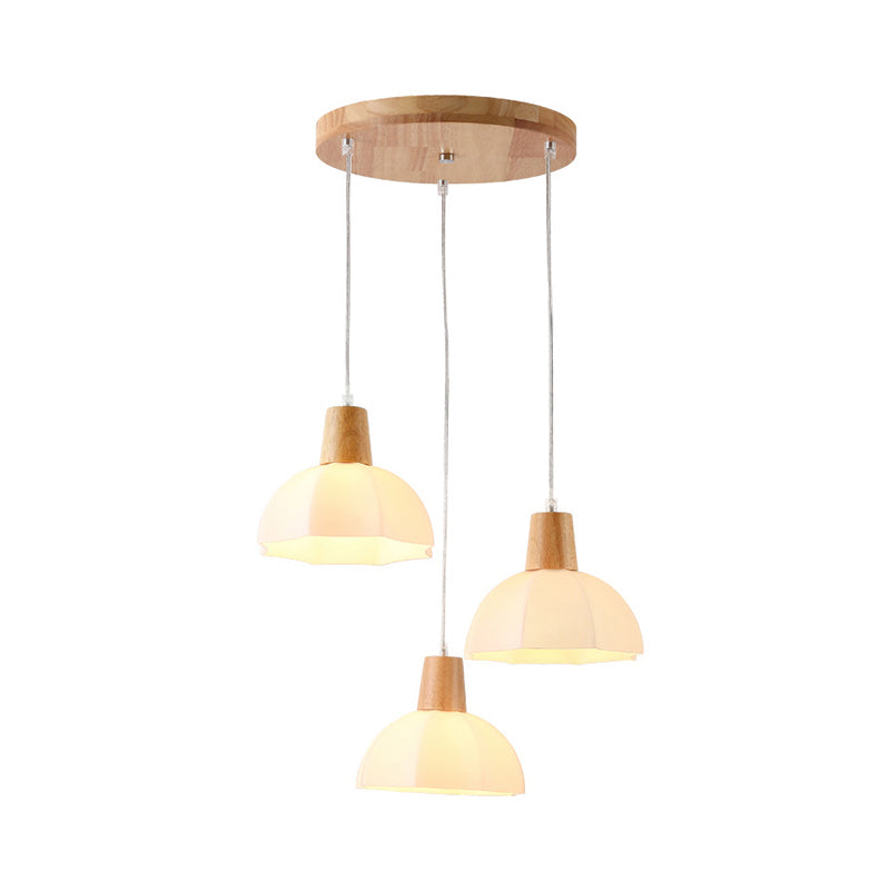 Nordic Style Half-Sphere Ceiling Lamp - White Glass, 3 Bulb Suspension Light Fixture for Dining Room