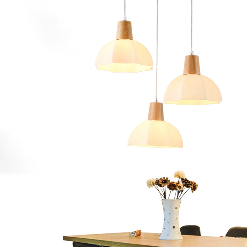 Nordic Style Half-Sphere Ceiling Lamp - White Glass, 3 Bulb Suspension Light Fixture for Dining Room