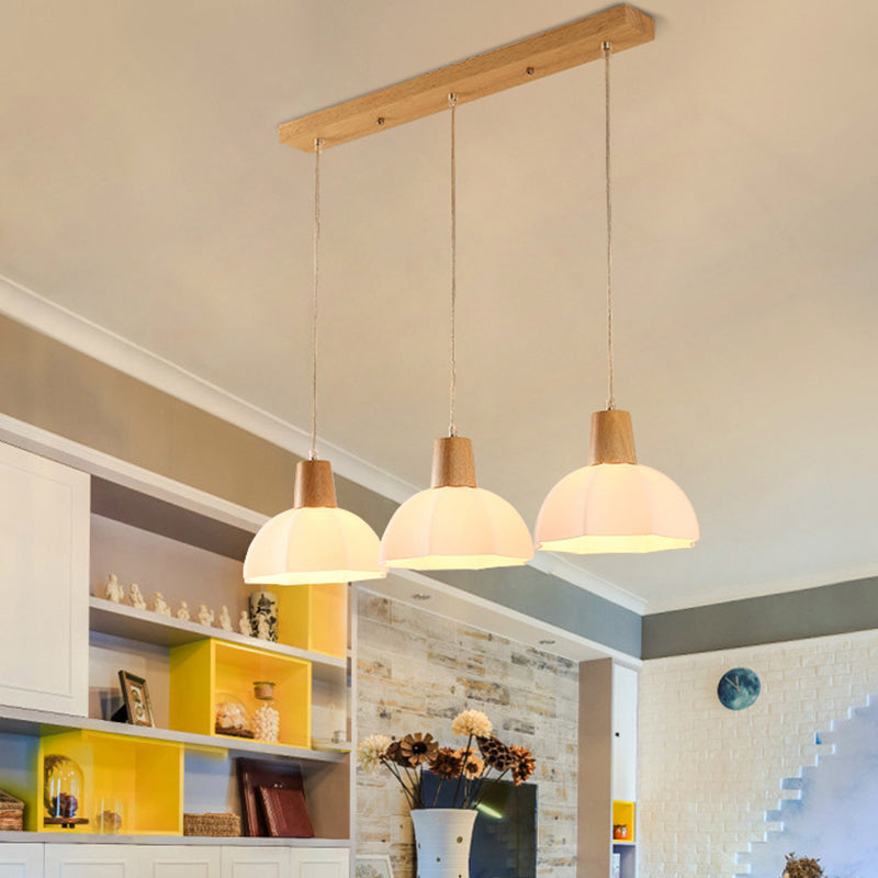 Nordic Style Half-Sphere Ceiling Lamp - White Glass, 3 Bulb Suspension Light Fixture for Dining Room