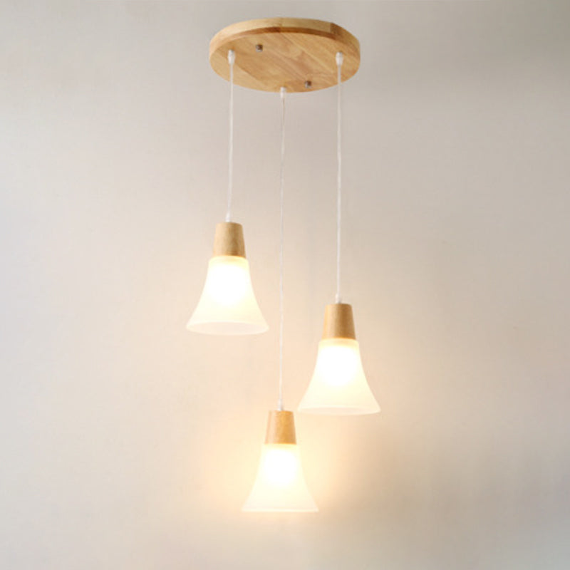 Contemporary White Glass 3-Headed Hanging Light For Dining Room Ceiling / E Round