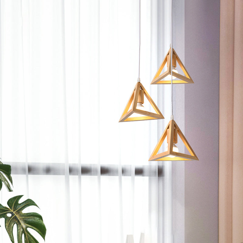 Minimalist Geometric Wood Ceiling Light With 3 Bulbs For Dining Rooms / Triangle Round