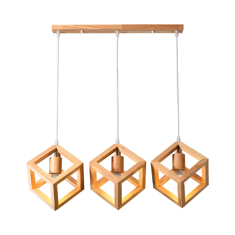 Minimalist Geometric Wood Ceiling Light With 3 Bulbs For Dining Rooms / Square Plate Linear