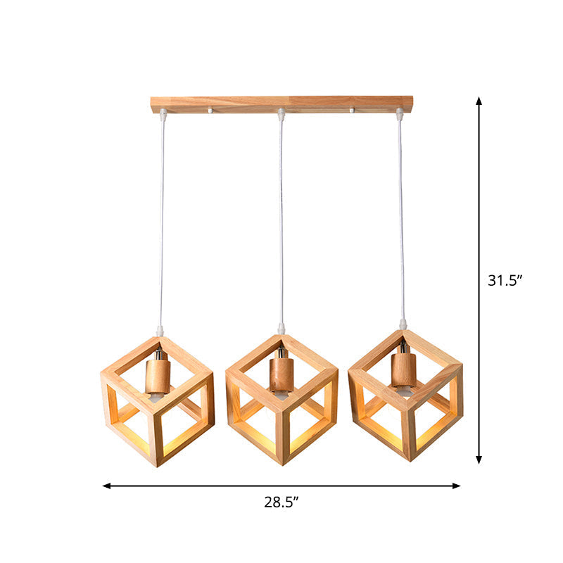 Minimalist Geometric Wood Pendant Light with Multi Ceiling Bulbs - Ideal for Dining Room