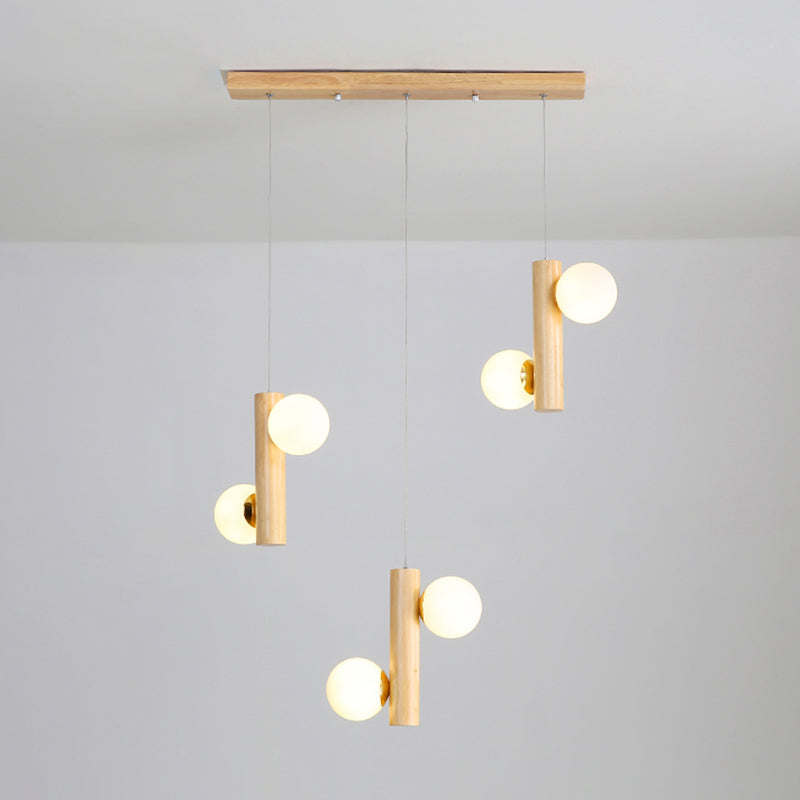 Contemporary Modo Light Cream Glass Pendant in Wood for Dining Room