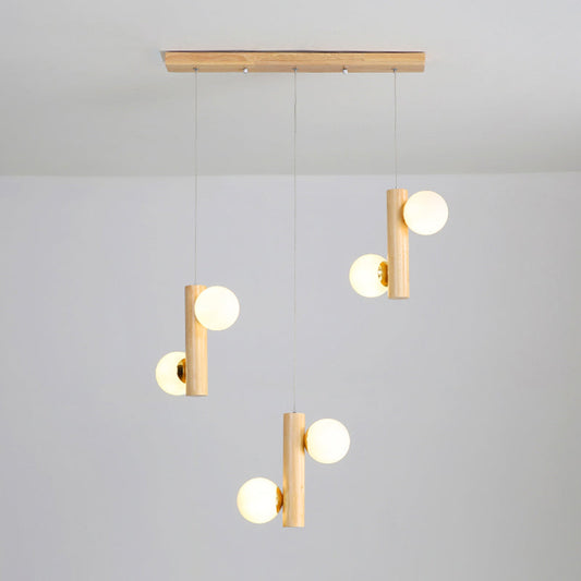Contemporary Modo Light Cream Glass Pendant in Wood for Dining Room