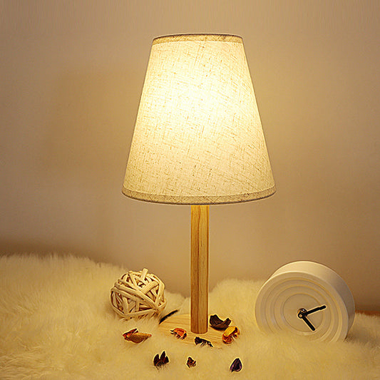 Tapered Table Light: Contemporary 1-Light Nightstand Lighting For Bedroom Wood Design / A