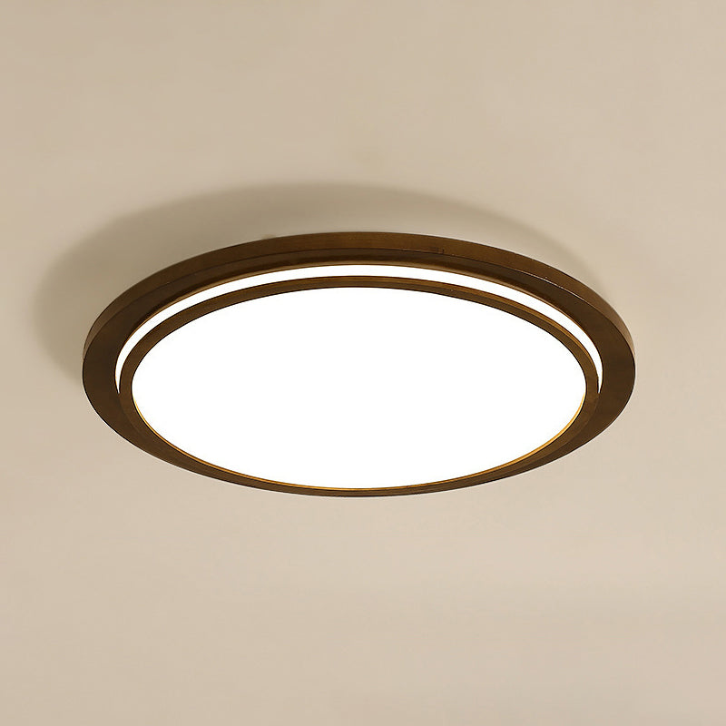 Round LED Wood Bedroom Ceiling Light in Brown
