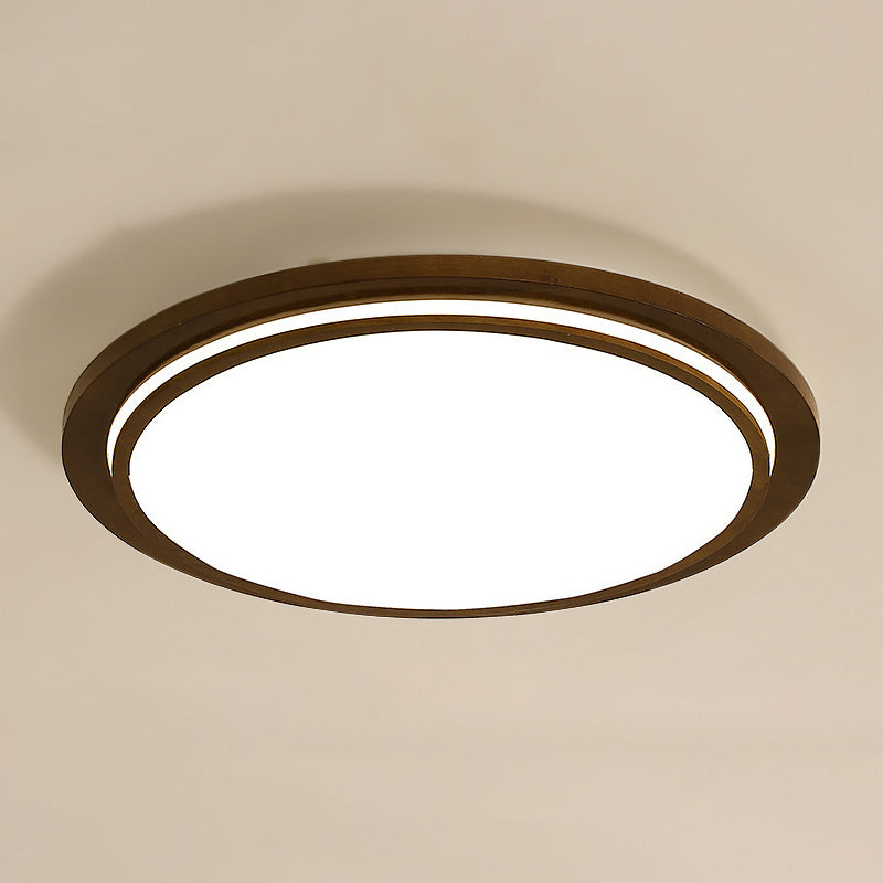 Round LED Wood Bedroom Ceiling Light in Brown