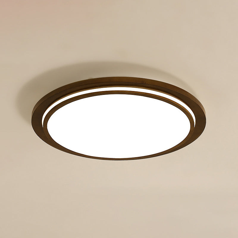 Round LED Wood Bedroom Ceiling Light in Brown