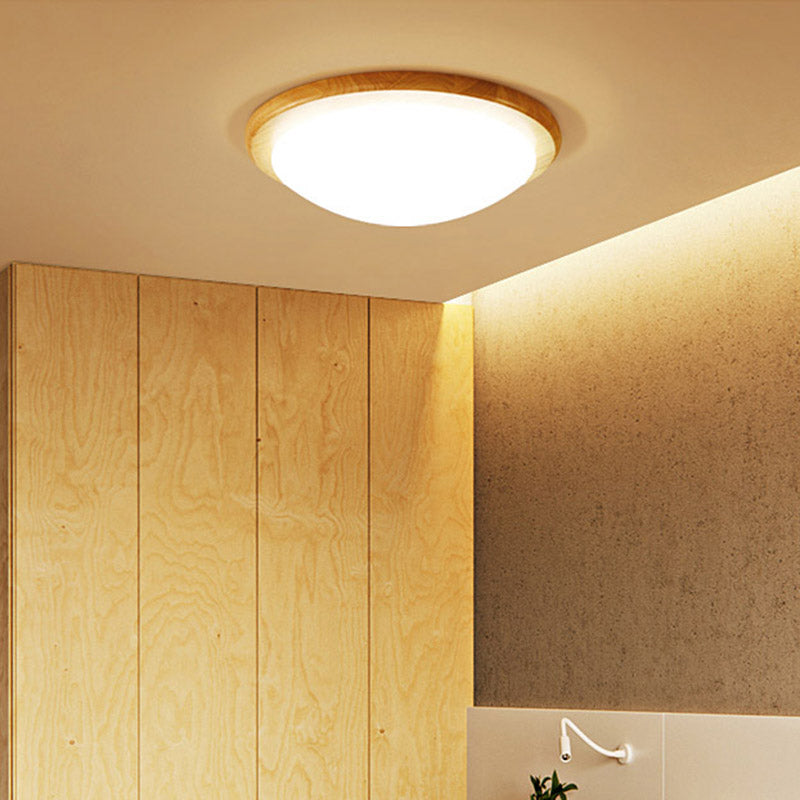 Japanese LED Wood Flush Mount Ceiling Light with Acrylic Shade