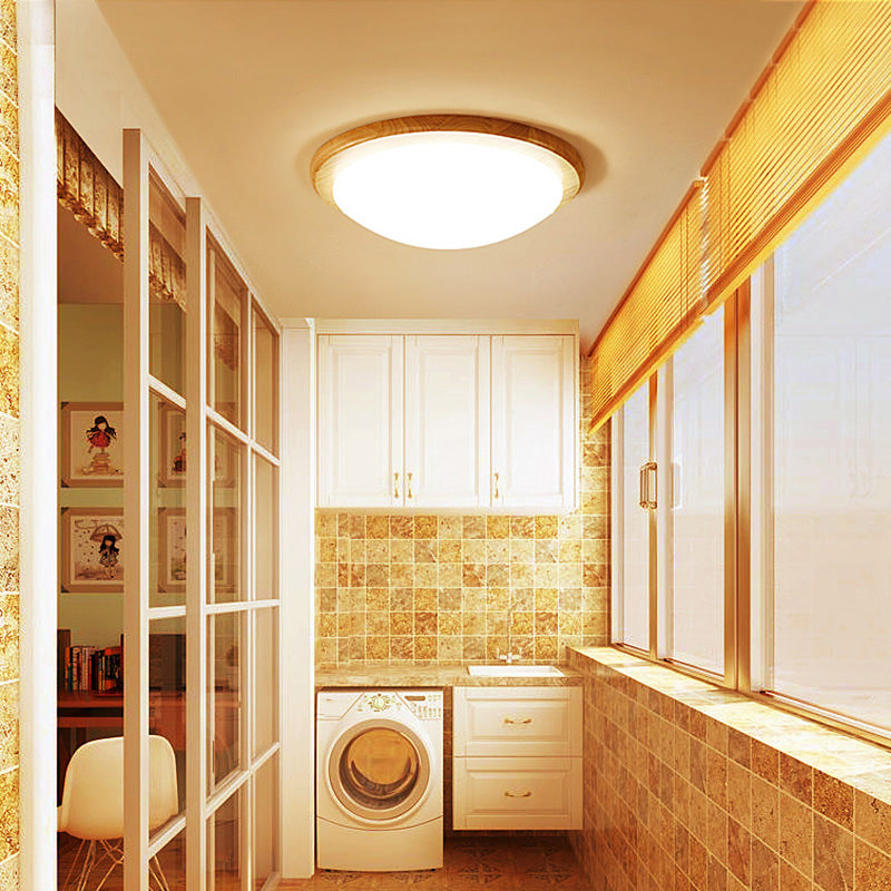 Japanese LED Wood Flush Mount Ceiling Light with Acrylic Shade