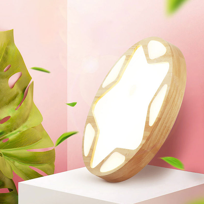 Modern Star Flush Ceiling Light for Kids Bedroom - LED Wood Flush Mount Fixture