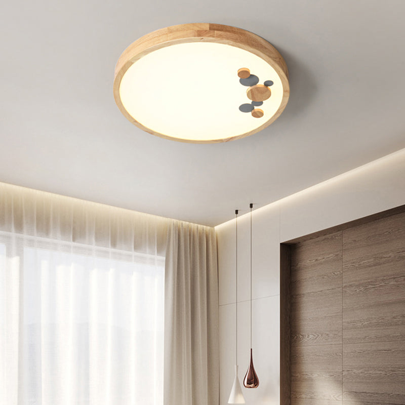 Wood Bedroom LED Circle Flush Mount Ceiling Light
