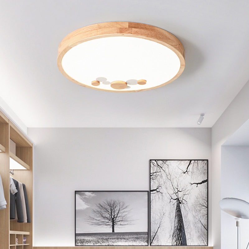 Wood Bedroom LED Circle Flush Mount Ceiling Light