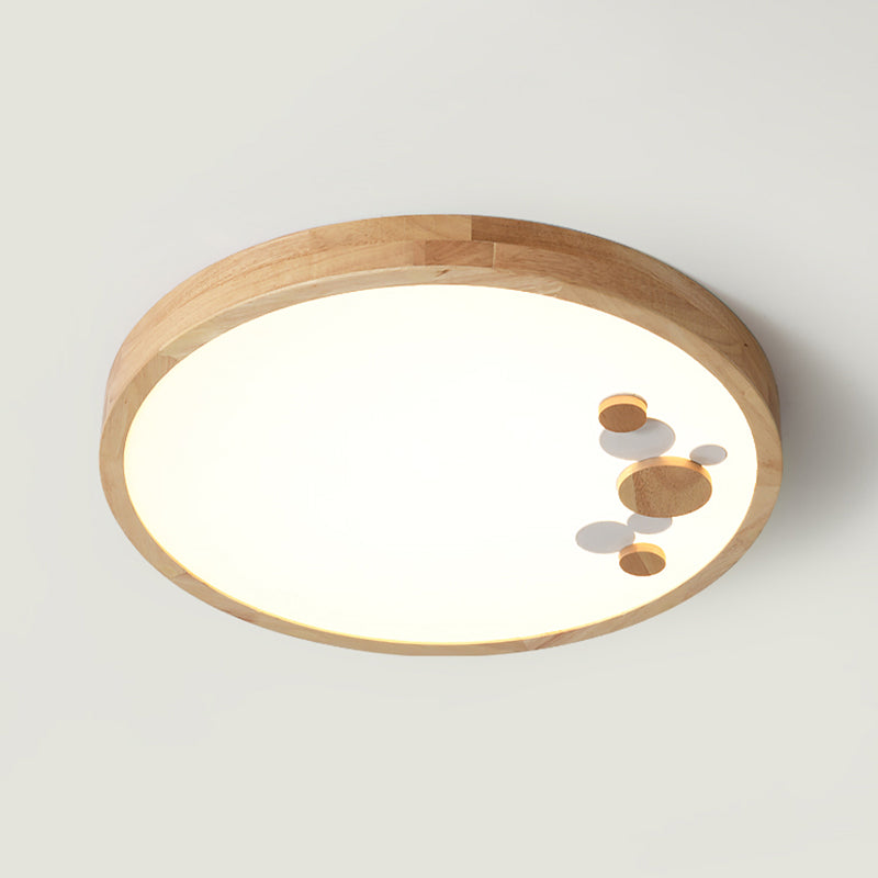 Wood Bedroom LED Circle Flush Mount Ceiling Light