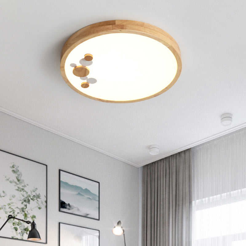 Wood Bedroom LED Circle Flush Mount Ceiling Light