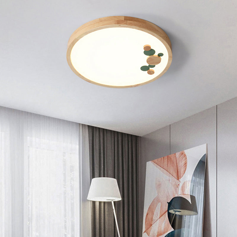 Wood Bedroom LED Circle Flush Mount Ceiling Light