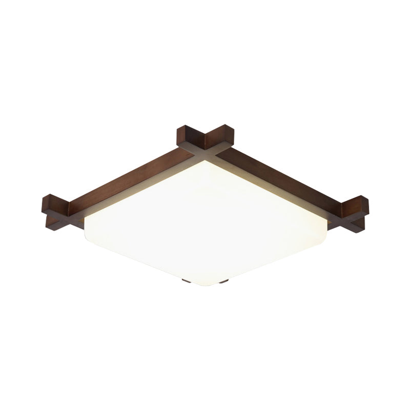 Plafonnier carré de style nordique avec abat-jour en acrylique et LED, idéal pour la chambre et le salon en finition bois 