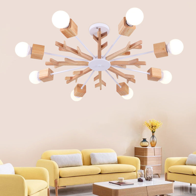 Lustre contemporain en branches de bois pour salon