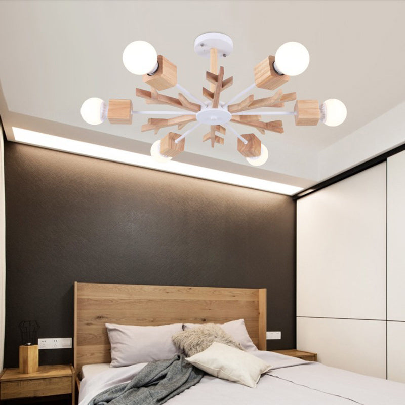 Lustre contemporain en branches de bois pour salon