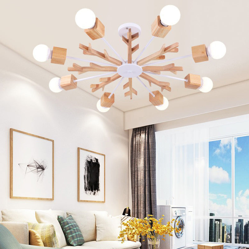 Lustre contemporain en branches de bois pour salon