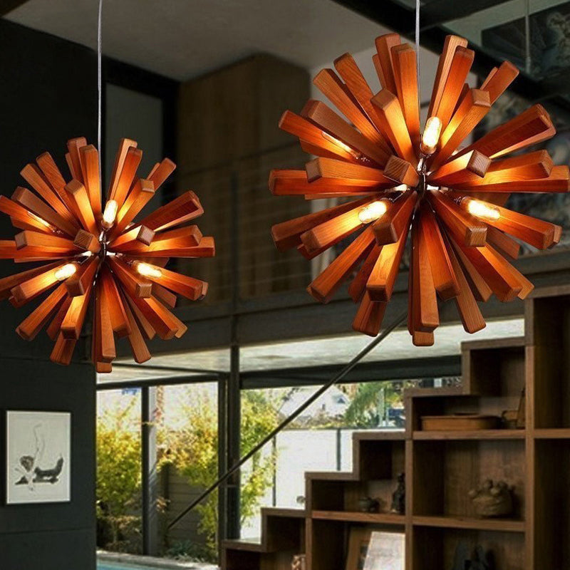 Lustre en bois de pissenlit de style nordique pour l'éclairage de restaurant