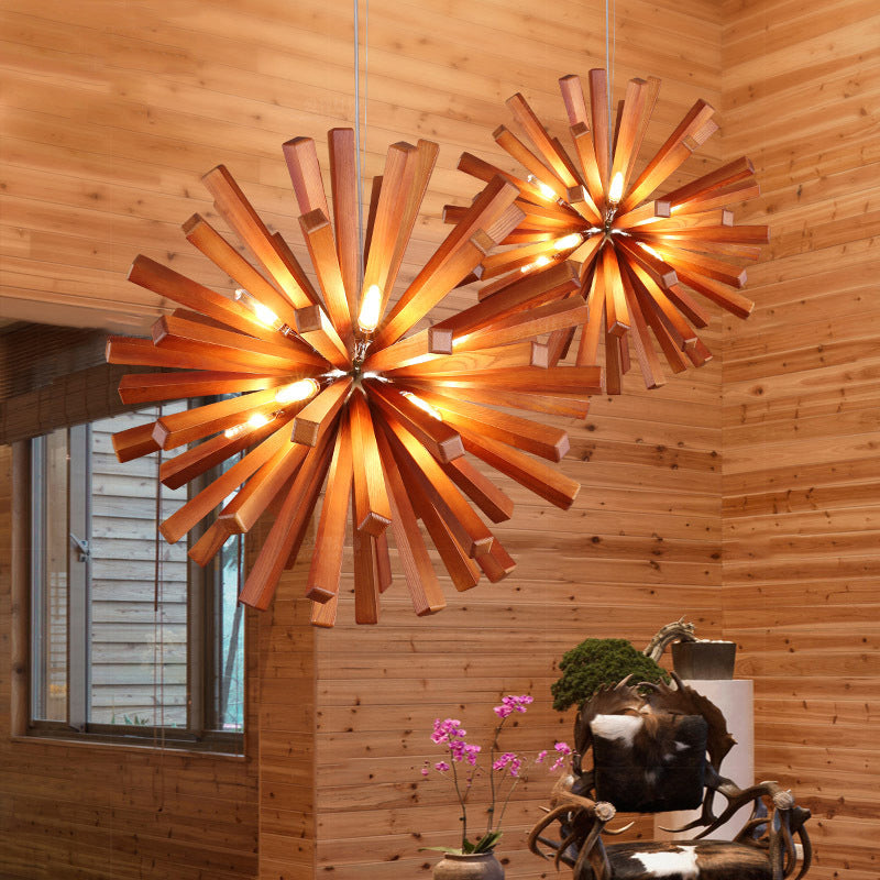 Lustre en bois de pissenlit de style nordique pour l'éclairage de restaurant