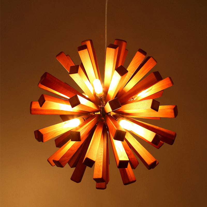 Lustre en bois de pissenlit de style nordique pour l'éclairage de restaurant