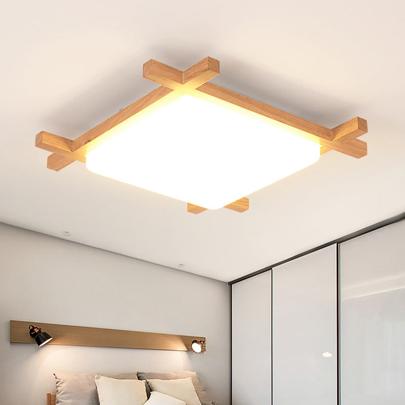 Sleek Wood LED Flush Mount Lighting with Acrylic Shade for Minimalist Bedrooms