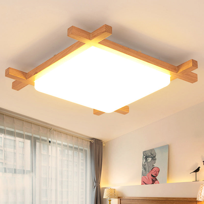 Sleek Wood LED Flush Mount Lighting with Acrylic Shade for Minimalist Bedrooms