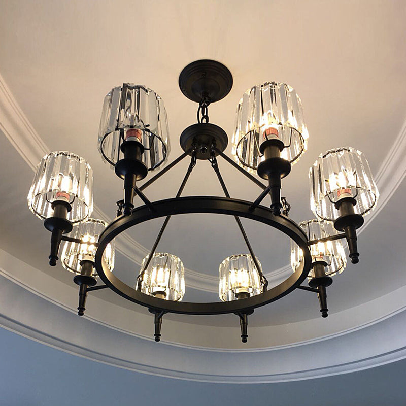 Contemporary Crystal Circle Chandelier Lamp with 6/8 Bulbs - Black Hanging Pendant Light for Living Room