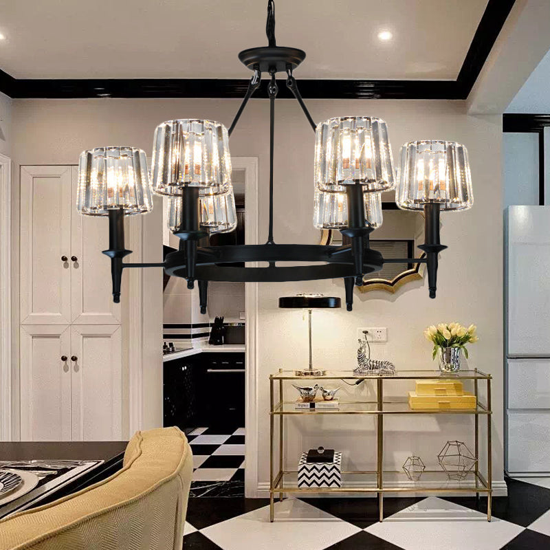 Contemporary Crystal Circle Chandelier Lamp with 6/8 Bulbs - Black Hanging Pendant Light for Living Room
