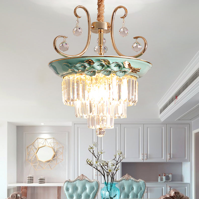 Retro Crystal 3-Head Green Tiered Pendant Chandelier - Perfect for Living Room