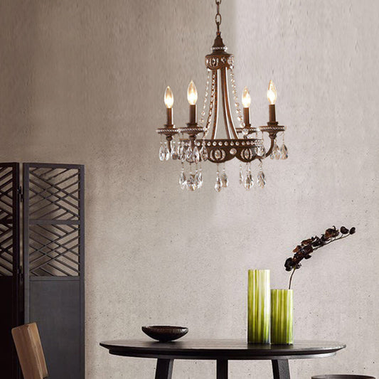 Nordic Metal Candle Chandelier: Rustic Hanging Light Fixture with Crystal Drop - 4 Lights