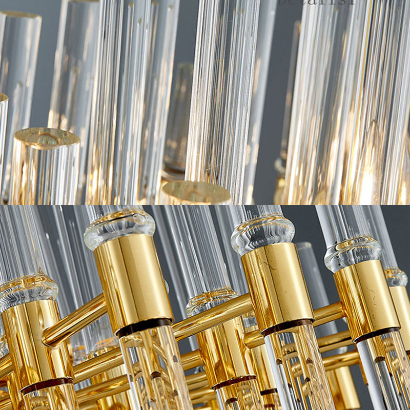 Modern Crystal Tube 5-Light Gold Oval Chandelier for Living Room
