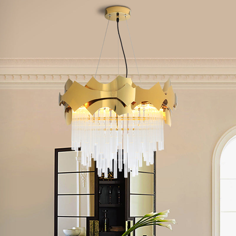 Modern Tapered Chandelier Pendant Light - Clear Glass - 6-Light - Gold Finish