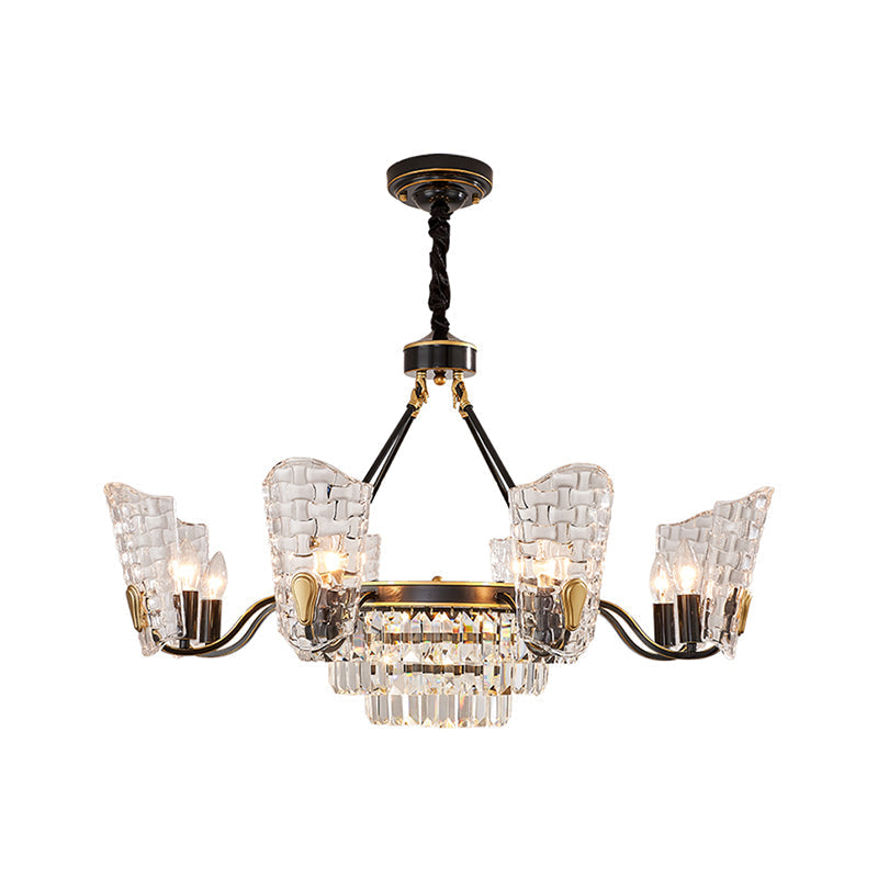 Modern Crystal Shield Ceiling Chandelier - 4/6/8 Lights - Black Hanging Light Kit