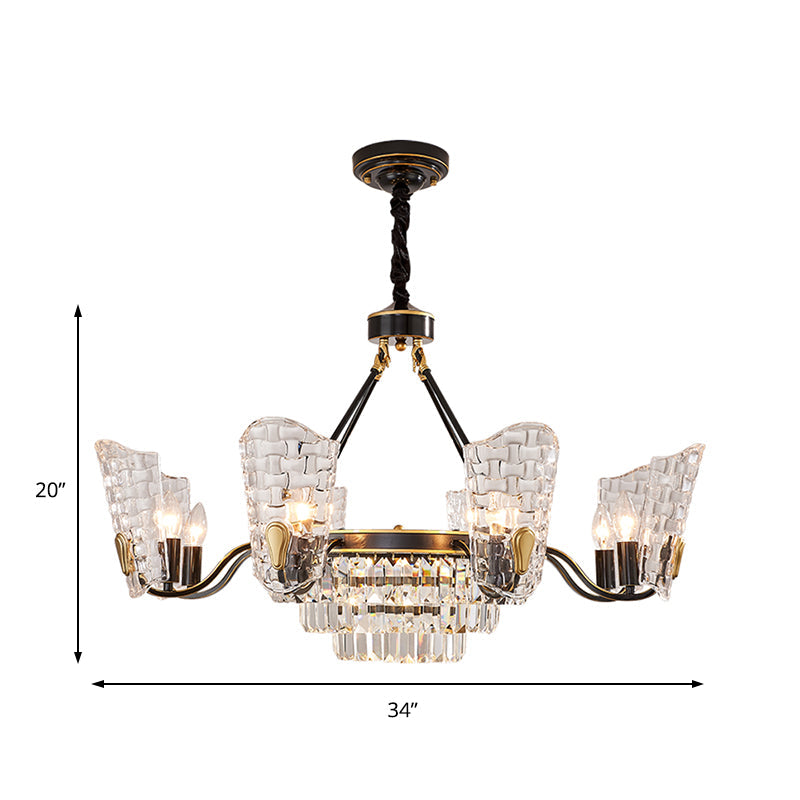 Modern Crystal Shield Ceiling Chandelier - 4/6/8 Lights - Black Hanging Light Kit