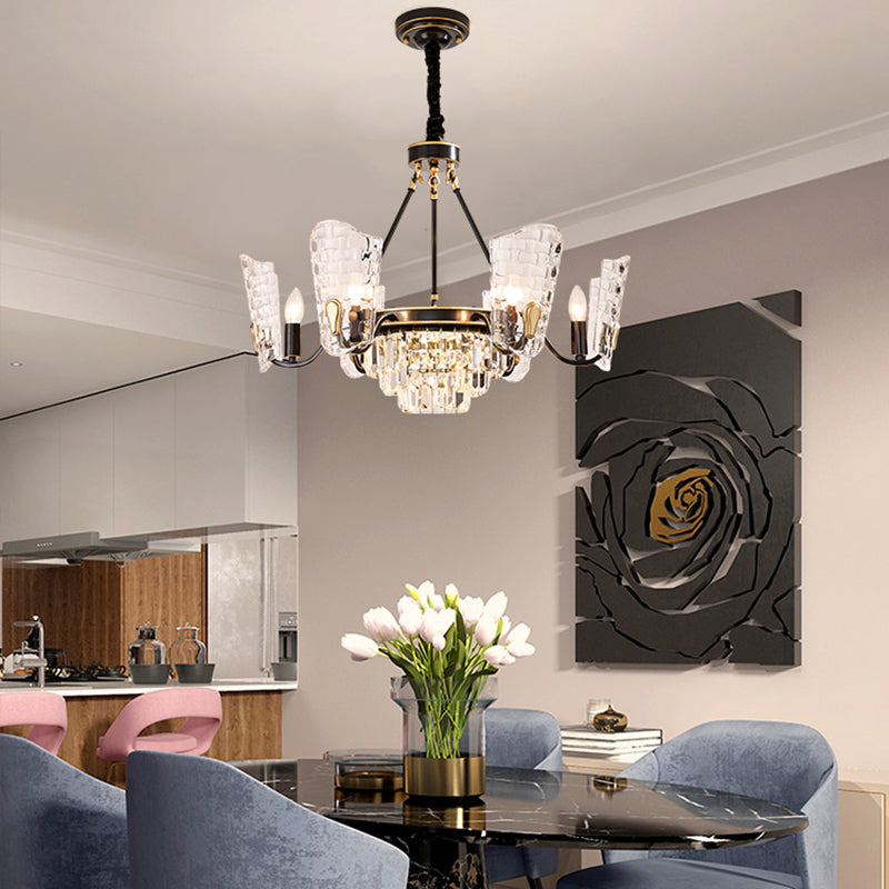 Modern Crystal Shield Ceiling Chandelier - 4/6/8 Lights - Black Hanging Light Kit