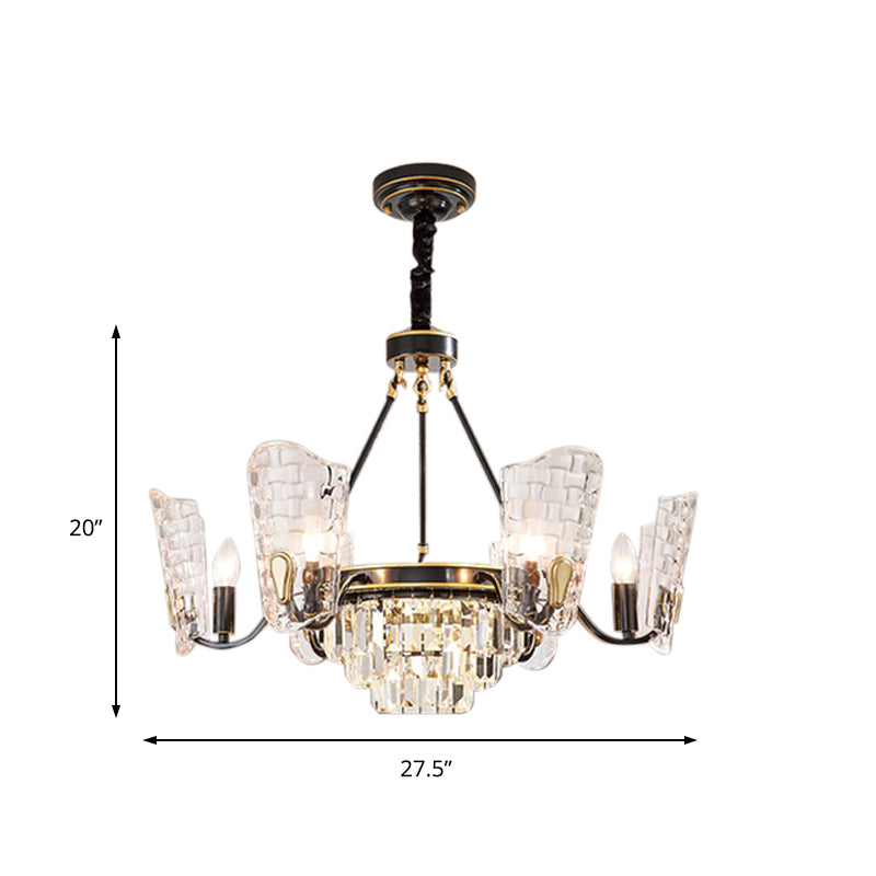 Modern Crystal Shield Ceiling Chandelier - 4/6/8 Lights - Black Hanging Light Kit