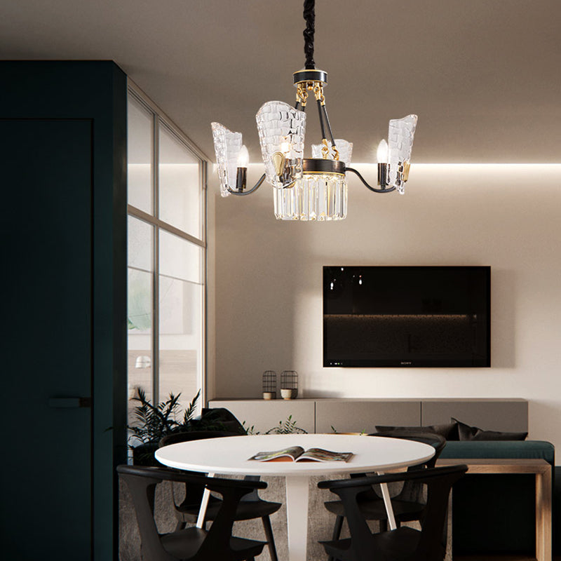 Modern Crystal Shield Ceiling Chandelier - 4/6/8 Lights - Black Hanging Light Kit