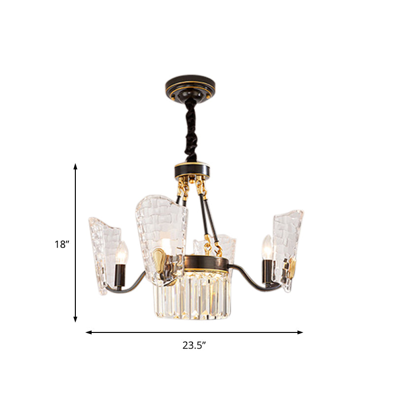 Modern Crystal Shield Ceiling Chandelier - 4/6/8 Lights - Black Hanging Light Kit