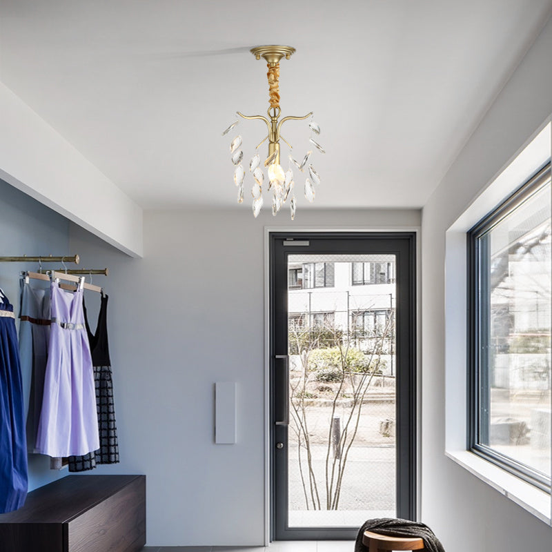 Modern Gold Teardrop Crystal Chandelier 1-Light Fixture for Hallway